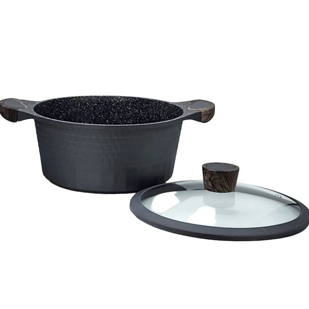 D&W Premium Cookware 9.5in Stock Pot Casserole with Lid Non-stick 4.5QT Charcoal